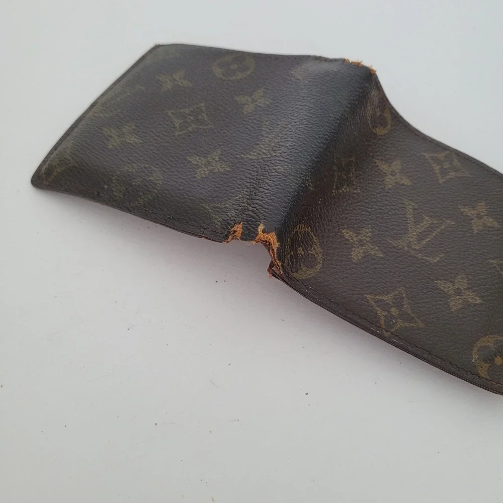 Louis Vuitton Monogram Bifold Wallet Brown Canvas Coin Pocket Made in Spain